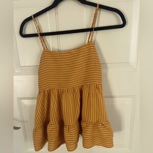 New Striped Mustard Yellow Tiered Tank Top with Smocked Back Size Medium